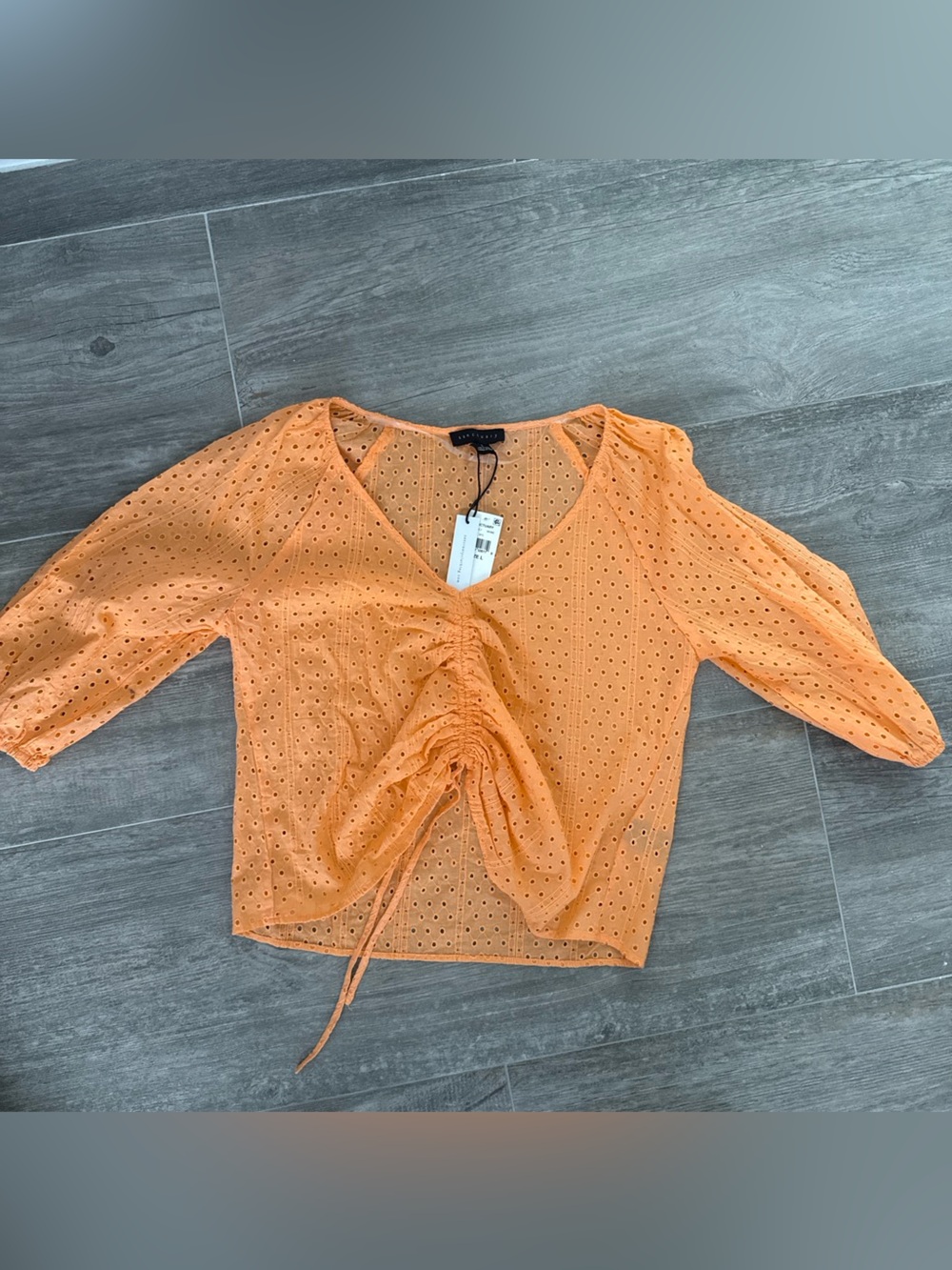 Sanctuary Orange Eyelet Ruched V-Neck Top